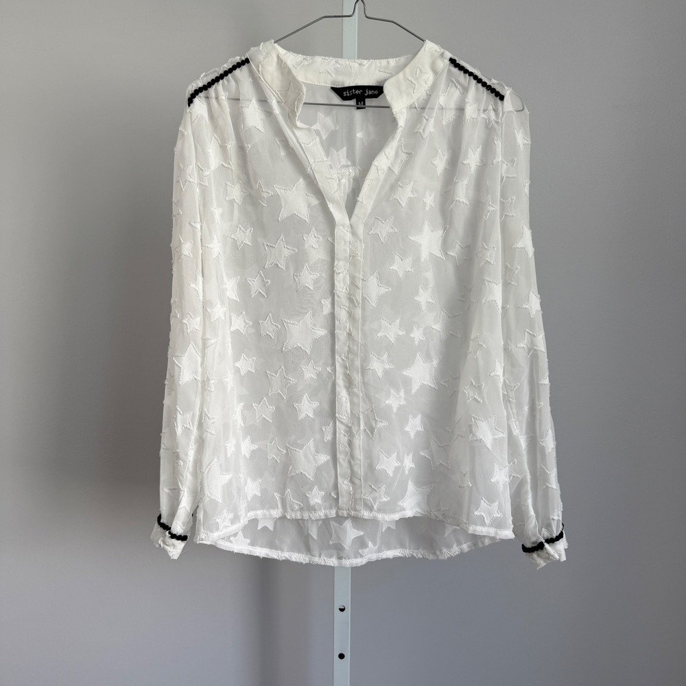 Sister Jane Boho‎ Festival Quirky Celestial Sheer Star Blouse M White